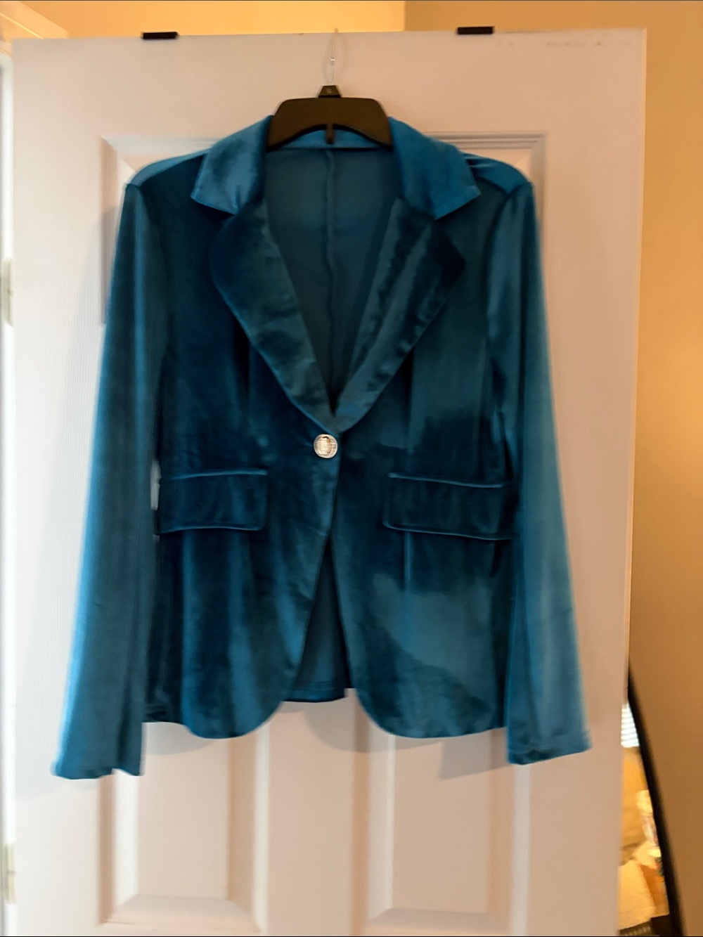 Teal Velvet Single-Button Women's Blazer Jacket
